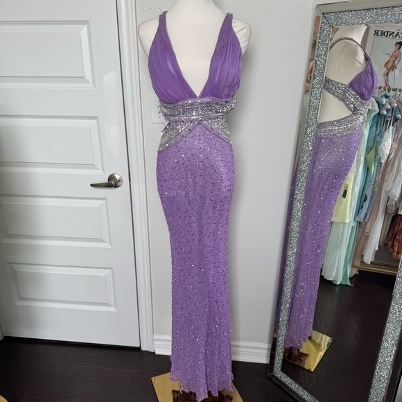 Vintage 100% silk Elegant Purple Gown crystal fairycore luxury glam 4 prom - Picture 12 of 15